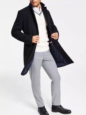 Men's Tommy Hilfiger Addison Modern-Fit Overcoat Navy Blue Size 42REG